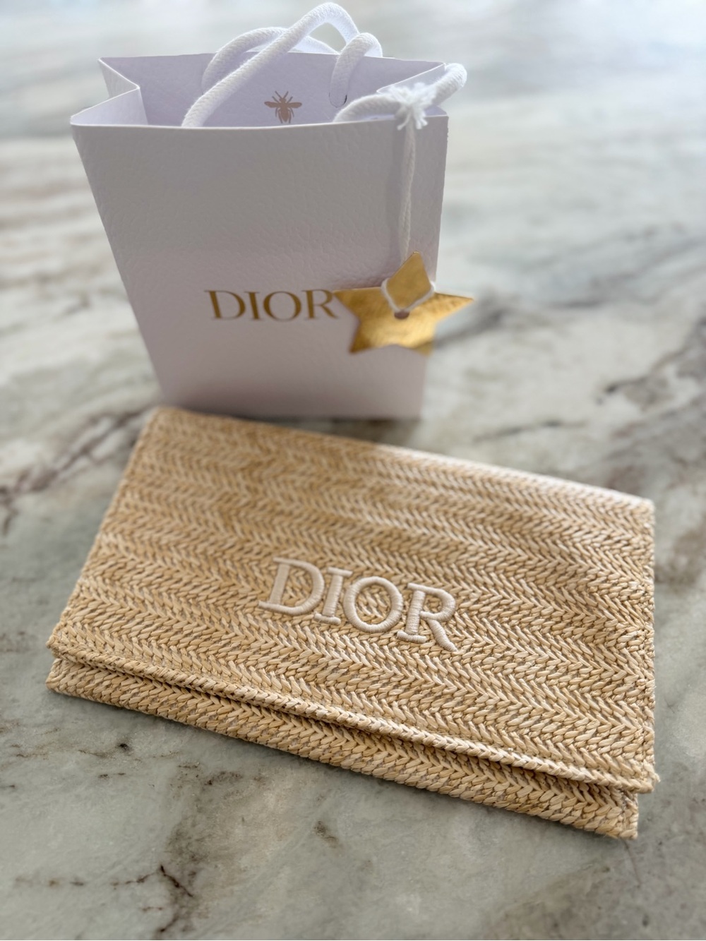 Dior Natural Beige Raffia Clutch with Embroidered Logo